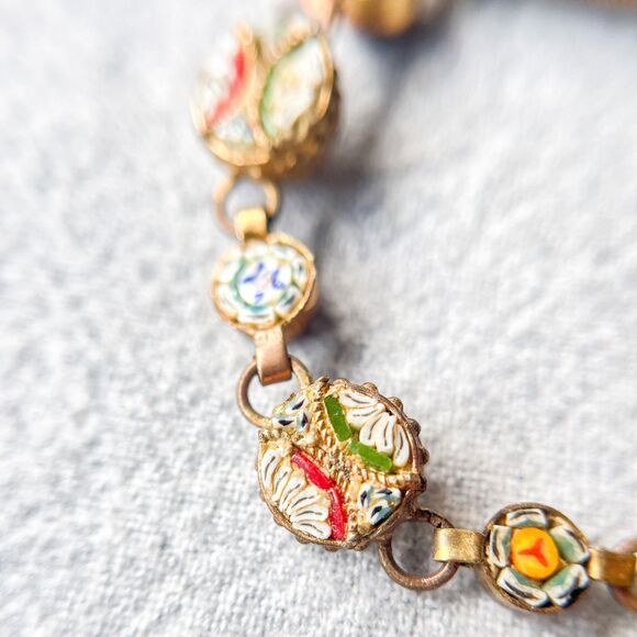 Antique Italian Micro Mosaic Bracelet - Gilt Brass - Estate Costume Jewelry - Picture 6 of 16